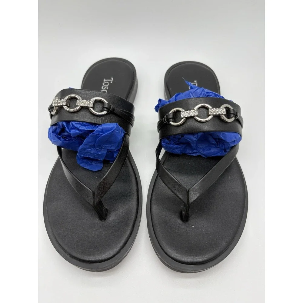 Toscanella Thong Sandal With Silver O-Ring And Rhinestone Embellishment, 6.5